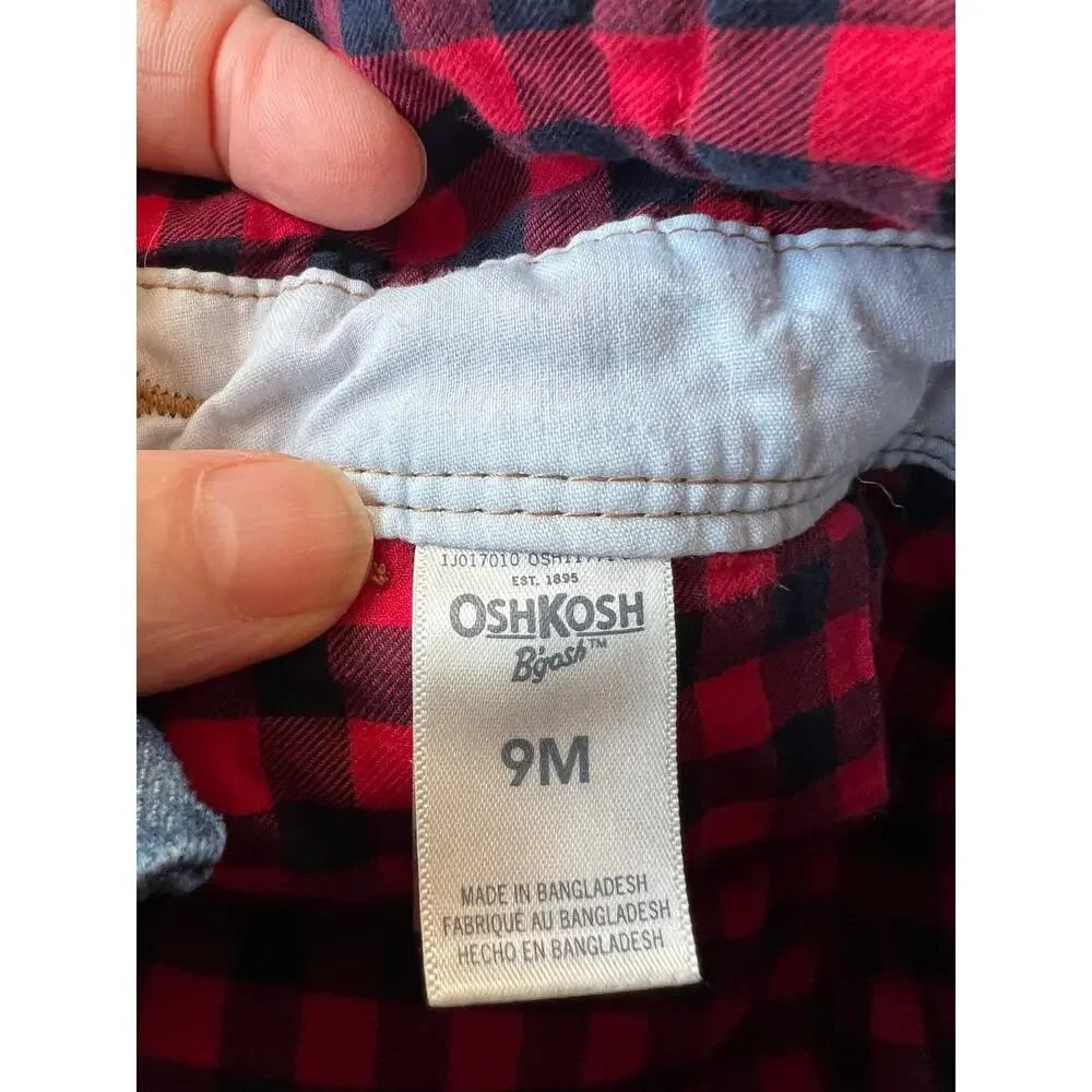 OshKosh B’gosh Denim Overalls Buffalo Plaid Lined 9M